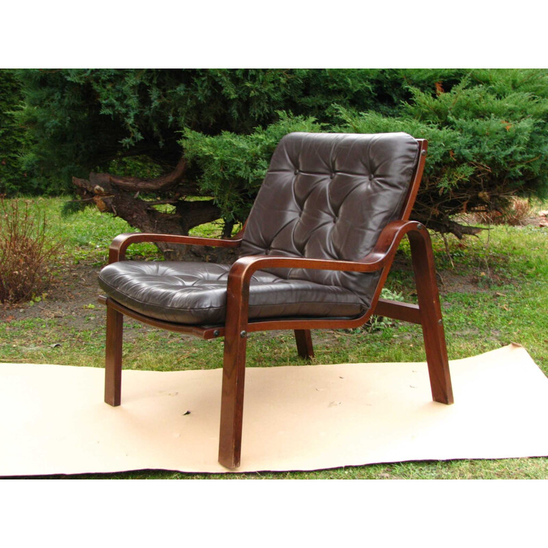 Fauteuil vintage en cuir scandinave