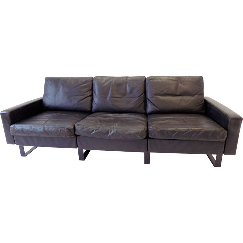 Vintage 3 seater sofa black leather Cor Conseta 1963