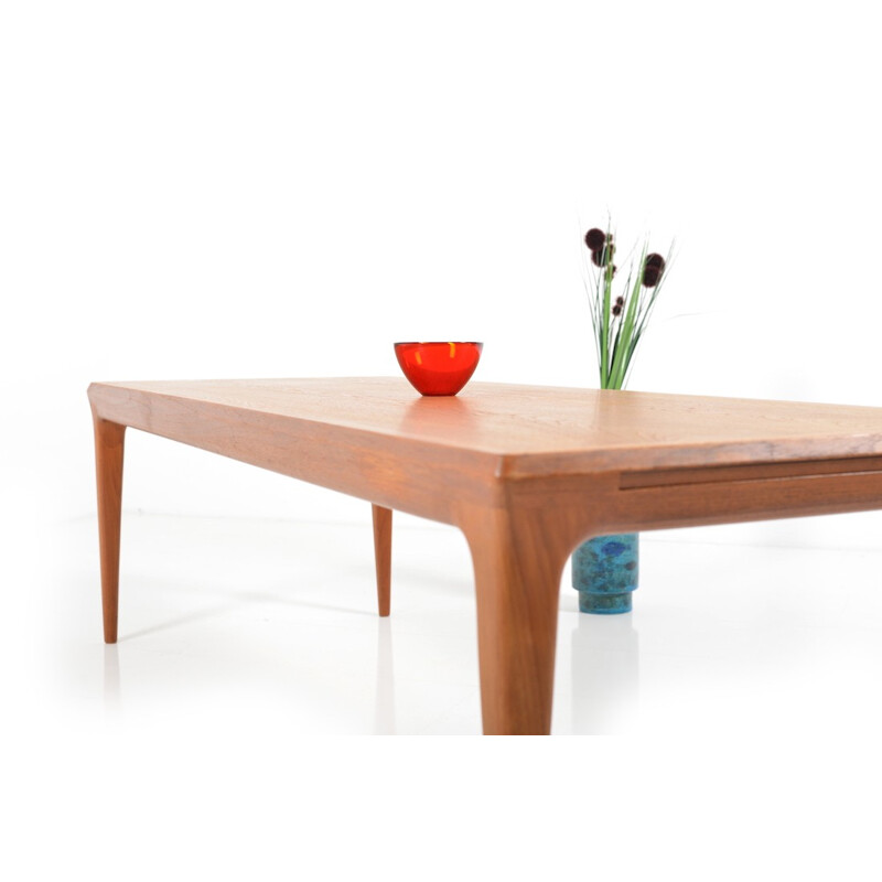 Tavolino vintage scandinavo con ripiano a scomparsa in teak, Danimarca 1960