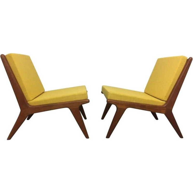 Paire de fauteuils vintage jaune en teck danois 1960