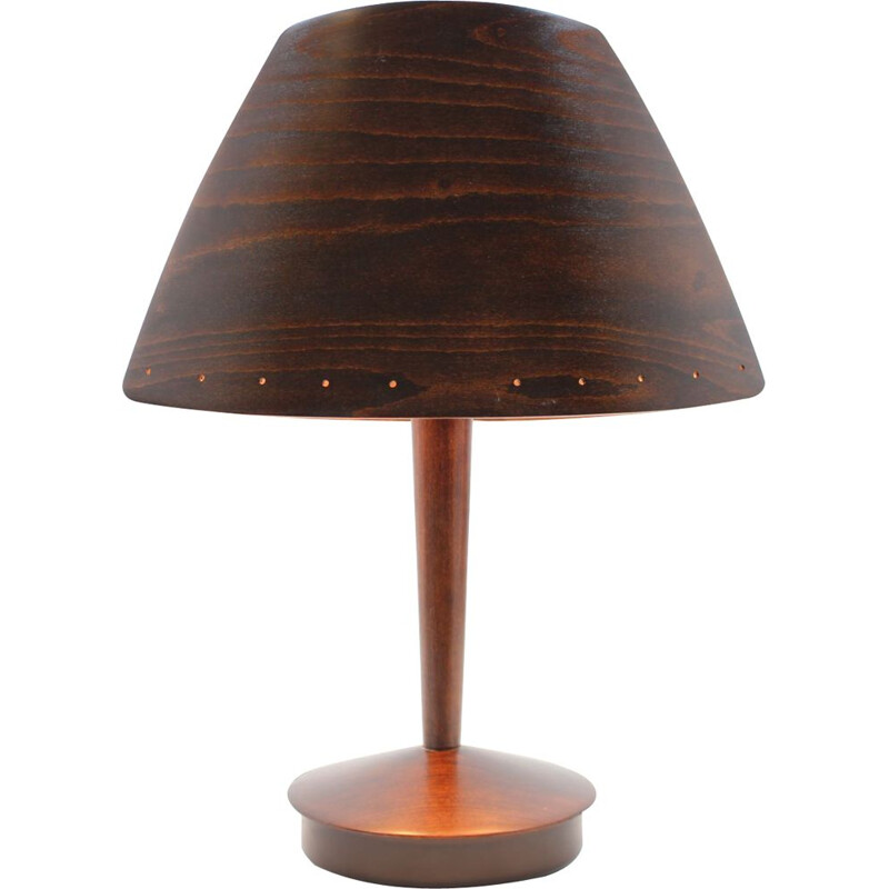 Lampe de table vintage en bois par Lucid French 1970