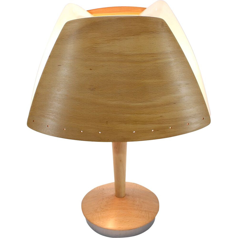 Lampada da tavolo vintage in legno di Lucid, Francia 1970