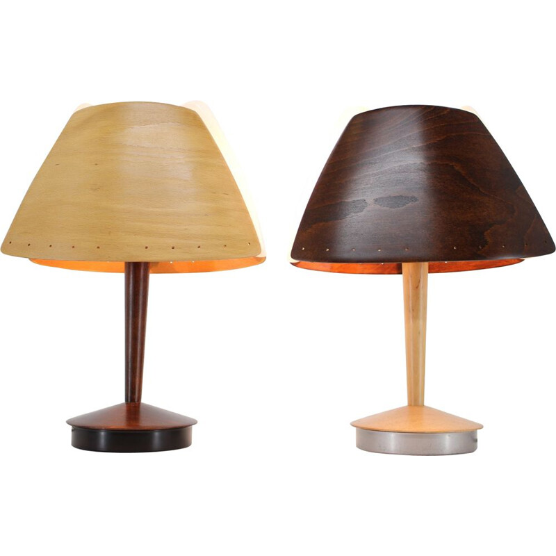 Coppia di lampade da tavolo vintage in legno di Lucid, Francia 1970