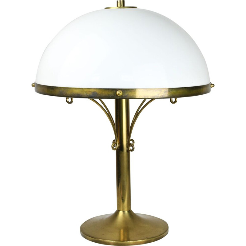 Vintage brass opaline mushroom lamp Art deco