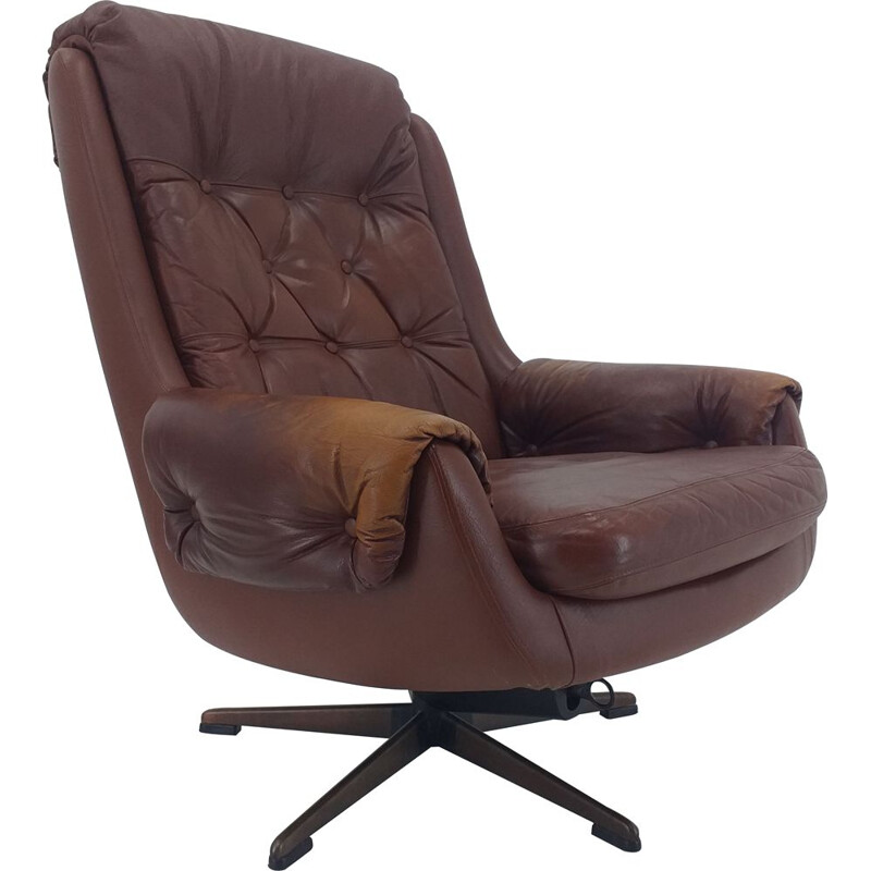 Fauteuil pivotant vintage en cuir PeeM, Finlande 1970