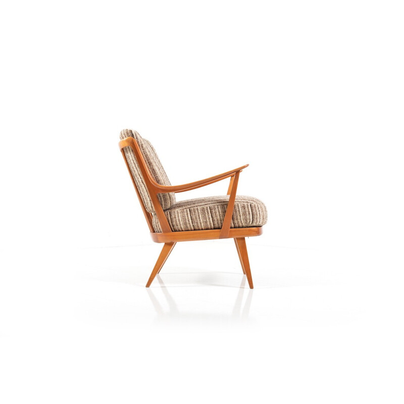 Fauteuil Knoll Antimott vintage rayé beige et marron - 1950