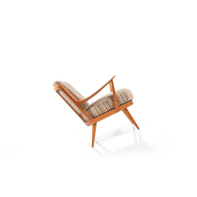 Fauteuil Knoll Antimott vintage rayé beige et marron - 1950