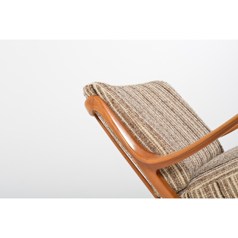 Fauteuil Knoll Antimott vintage rayé beige et marron - 1950