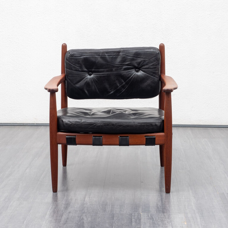 Vintage armchair in teak and leather model 925, Sven Ellekaer for Coja, 1960s