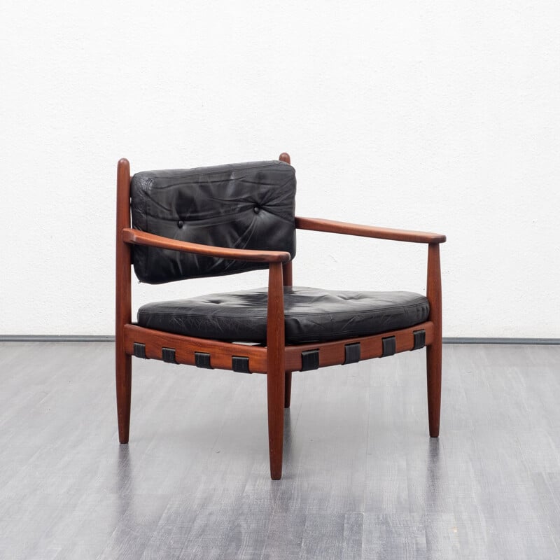 Vintage armchair in teak and leather model 925, Sven Ellekaer for Coja, 1960s