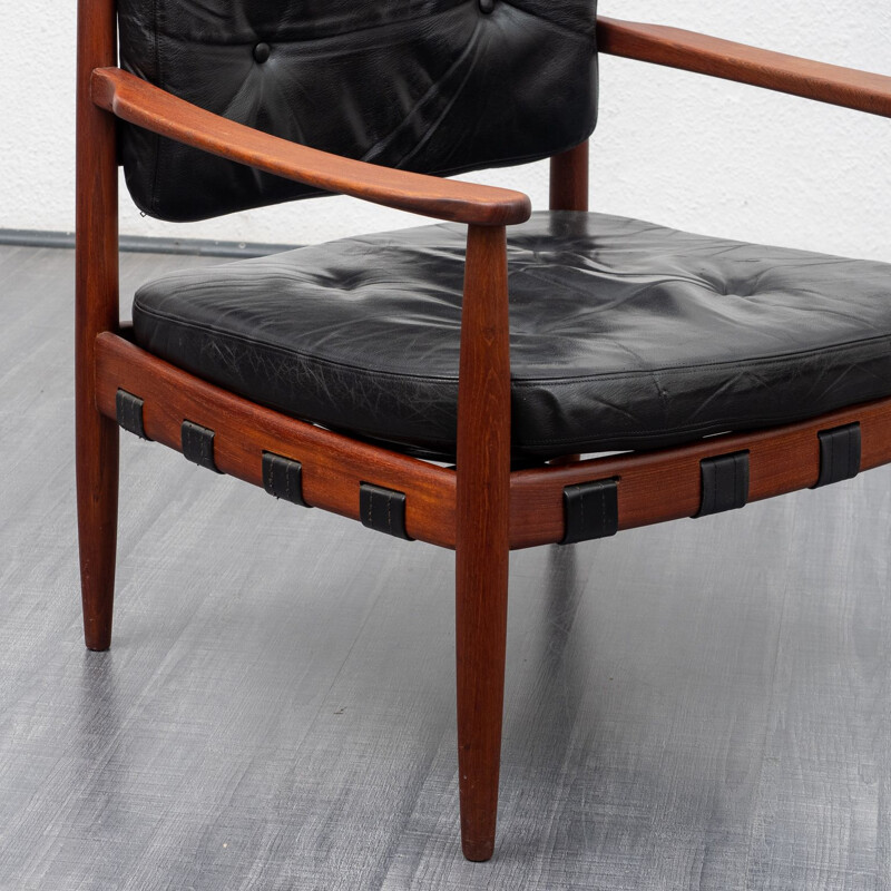 Vintage armchair in teak and leather model 925, Sven Ellekaer for Coja, 1960s