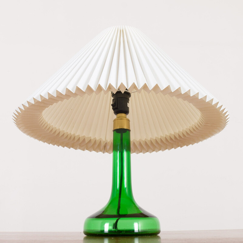 Vintage Holmegaard deep green glass lamp with Le Klint shade