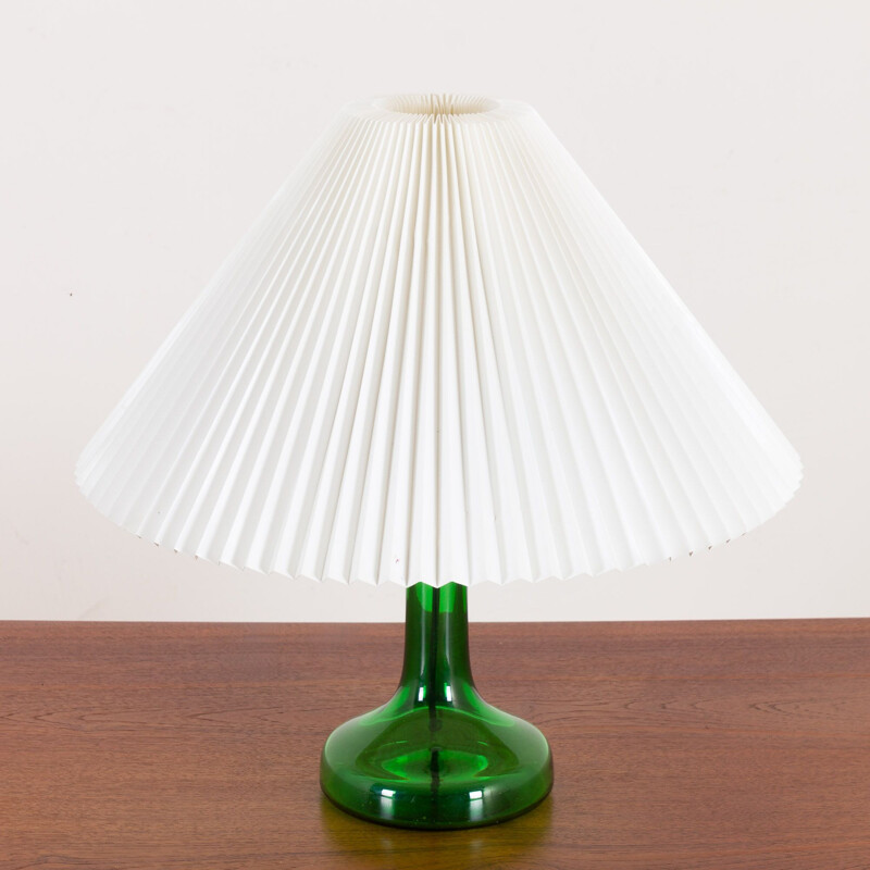 Vintage Holmegaard deep green glass lamp with Le Klint shade