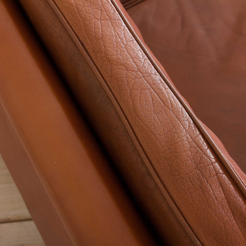 Vintage 3 seater brown leather sofa in Borge Mogensen Danish