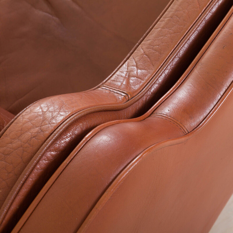 Vintage 3 seater brown leather sofa in Borge Mogensen Danish