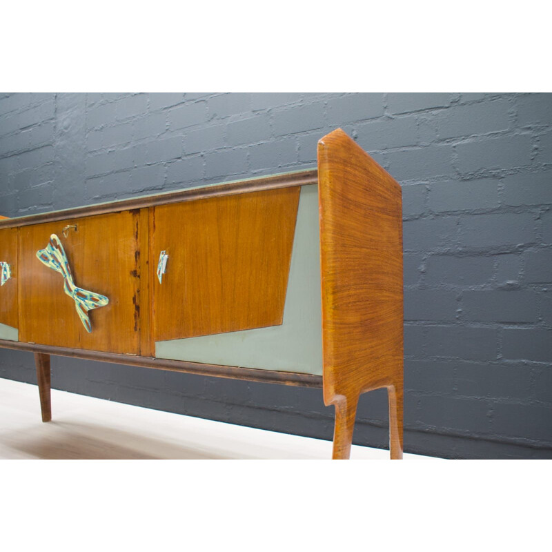 Mid-Century Sideboard with Handmade Enameled Handles, Italian 1950s