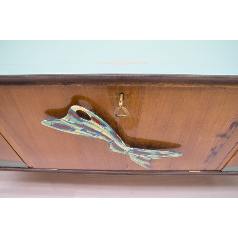 Mid-Century Sideboard with Handmade Enameled Handles, Italian 1950s