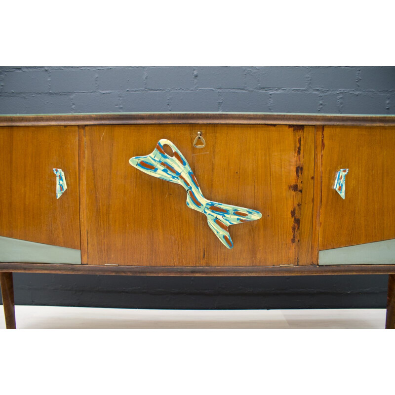 Mid-Century Sideboard with Handmade Enameled Handles, Italian 1950s