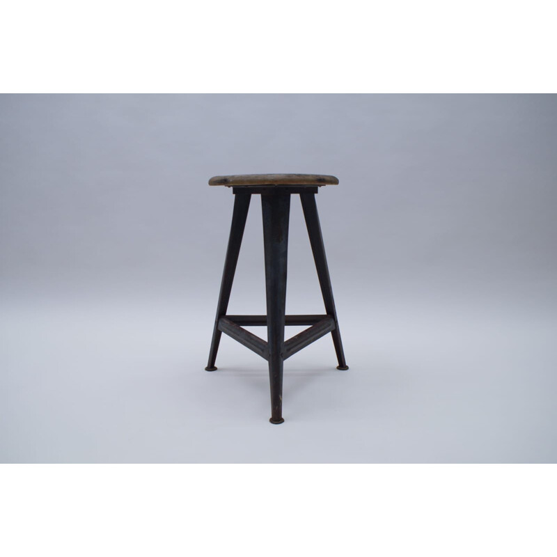 Vintage Bauhaus Metal and Wood Stool, 1940s