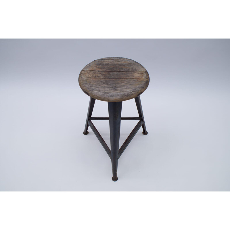 Vintage Bauhaus Metal and Wood Stool, 1940s