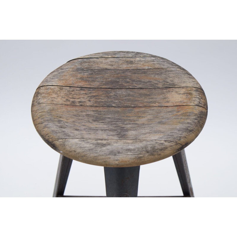 Vintage Bauhaus Metal and Wood Stool, 1940s