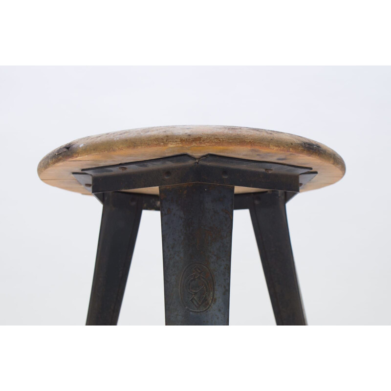 Vintage Bauhaus Metal and Wood Stool, 1940s