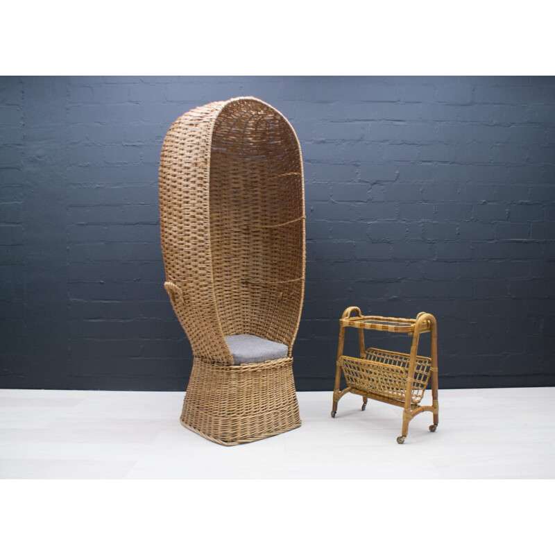 Large vintage Rattan Lounge Chair, Italian 1970s