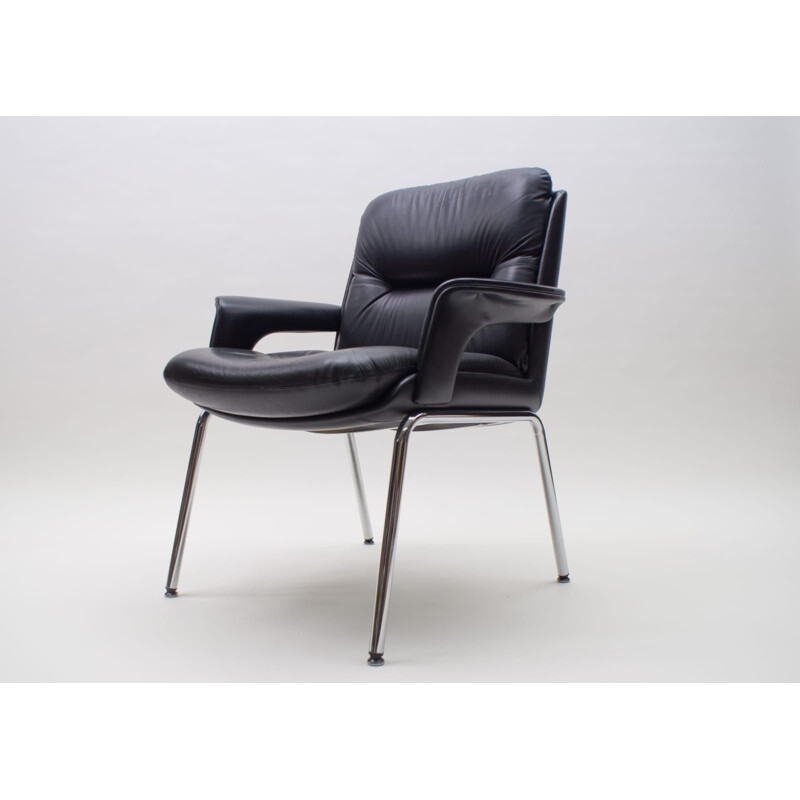 Vintage Tubular Steel and Leather Armchair, Italian 1970s