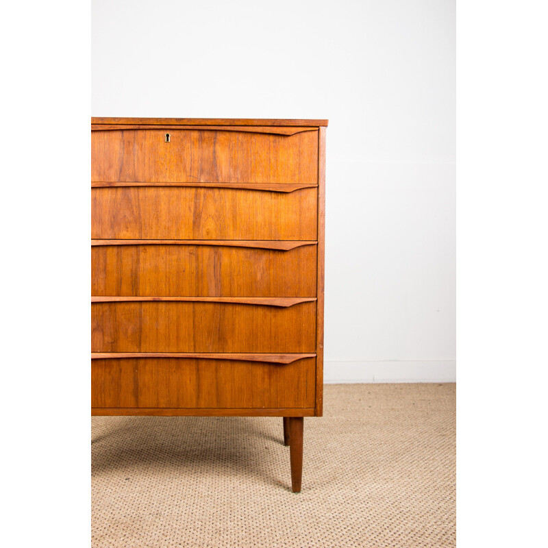 Large vintage teak 5 drawers Danish chest 1960