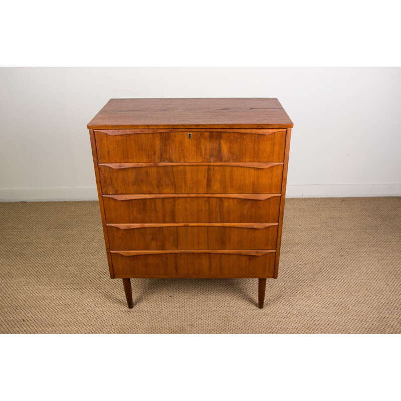 Large vintage teak 5 drawers Danish chest 1960