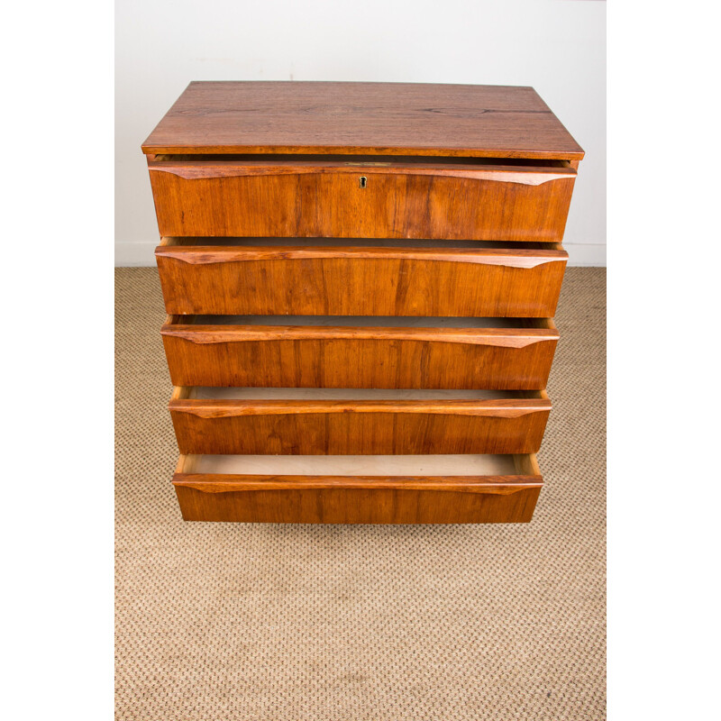 Large vintage teak 5 drawers Danish chest 1960