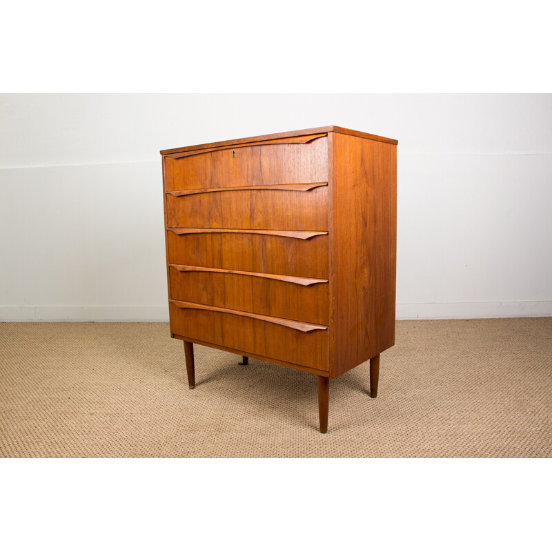 Large vintage teak 5 drawers Danish chest 1960