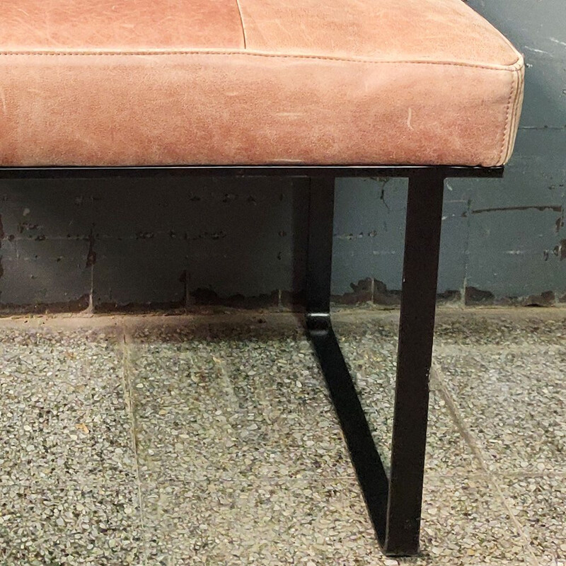 Vintage Steel and Leather Low Stool