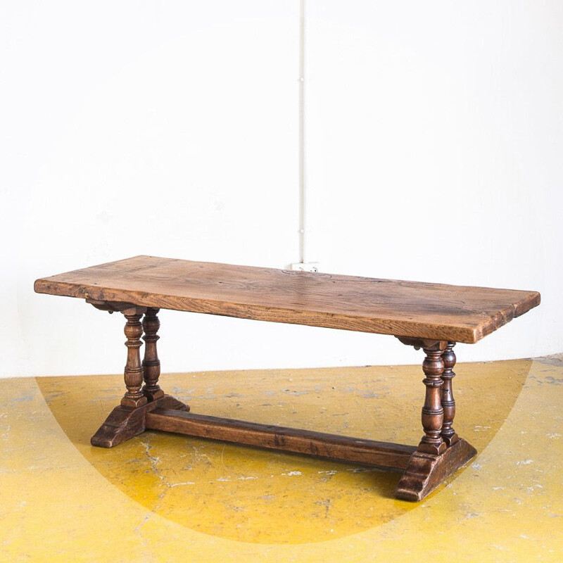 Vintage solid oak coffee table, France