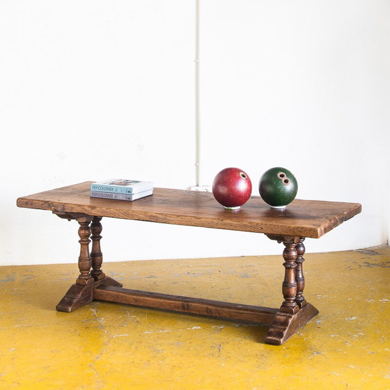 Table basse vintage en bois de chêne massif, France