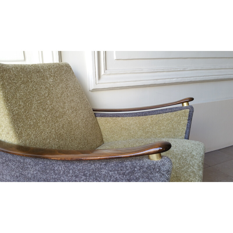 Vintage-Sessel aus Holz und Stoff, 1950