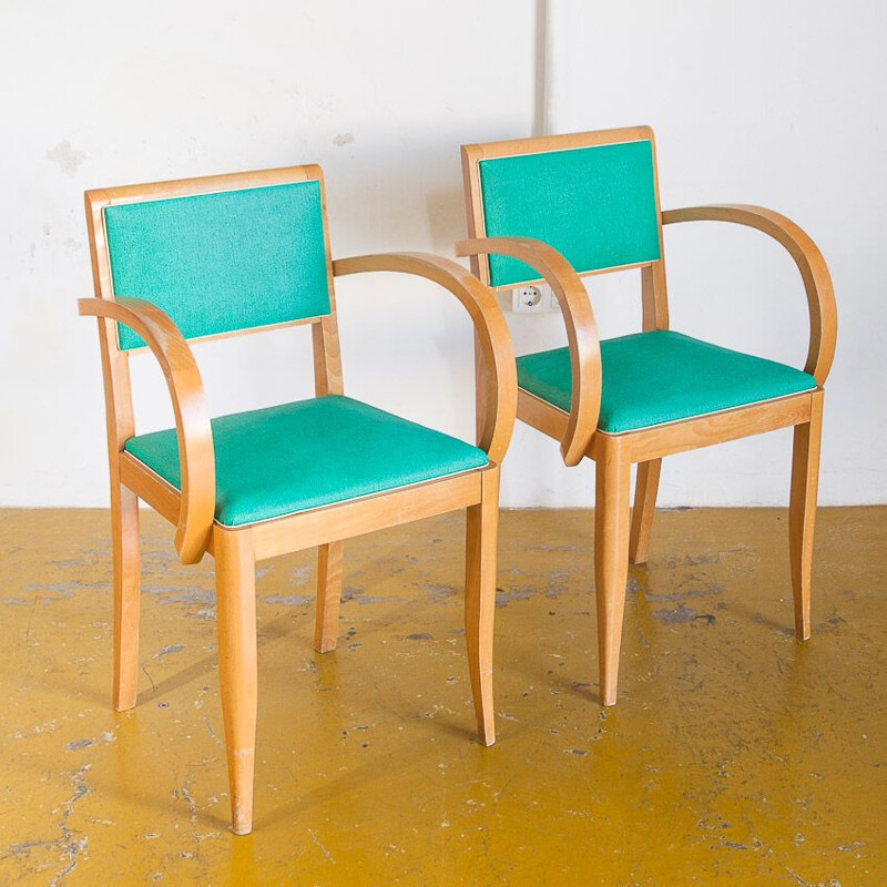 Pair of vintage bridge chairs Beech wood and skai France, 1960