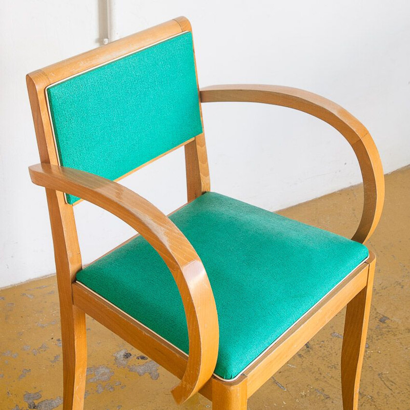 Pair of vintage bridge chairs Beech wood and skai France, 1960