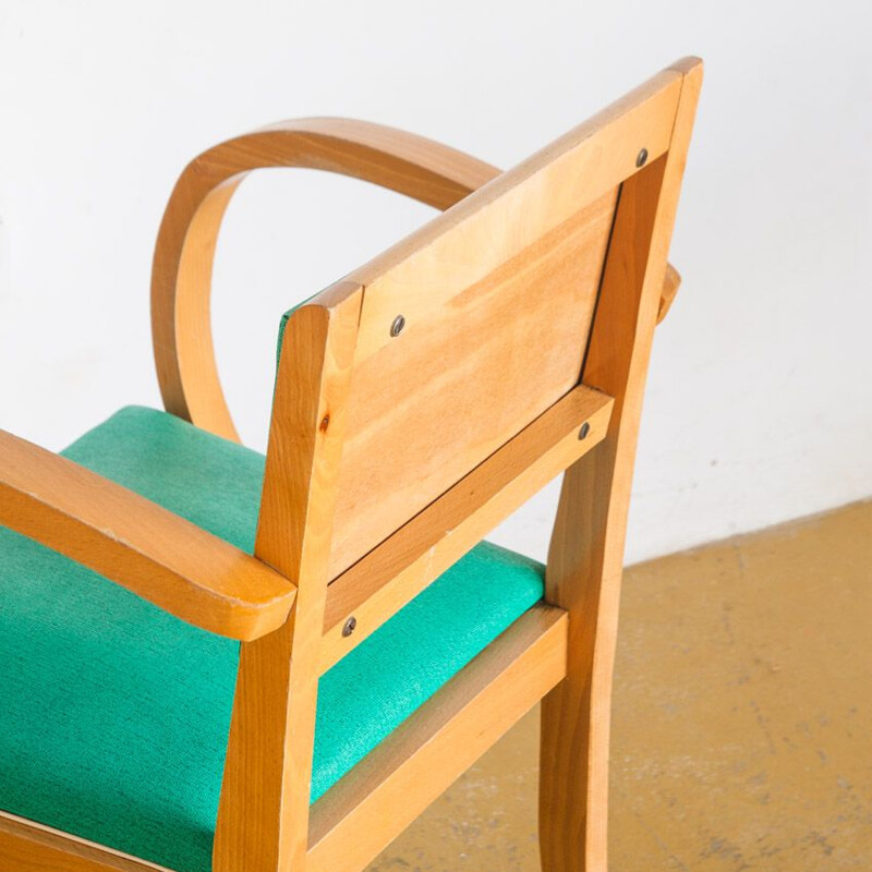 Pair of vintage bridge chairs Beech wood and skai France, 1960