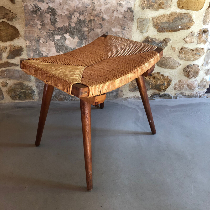 Tabouret vintage paillé 1960 