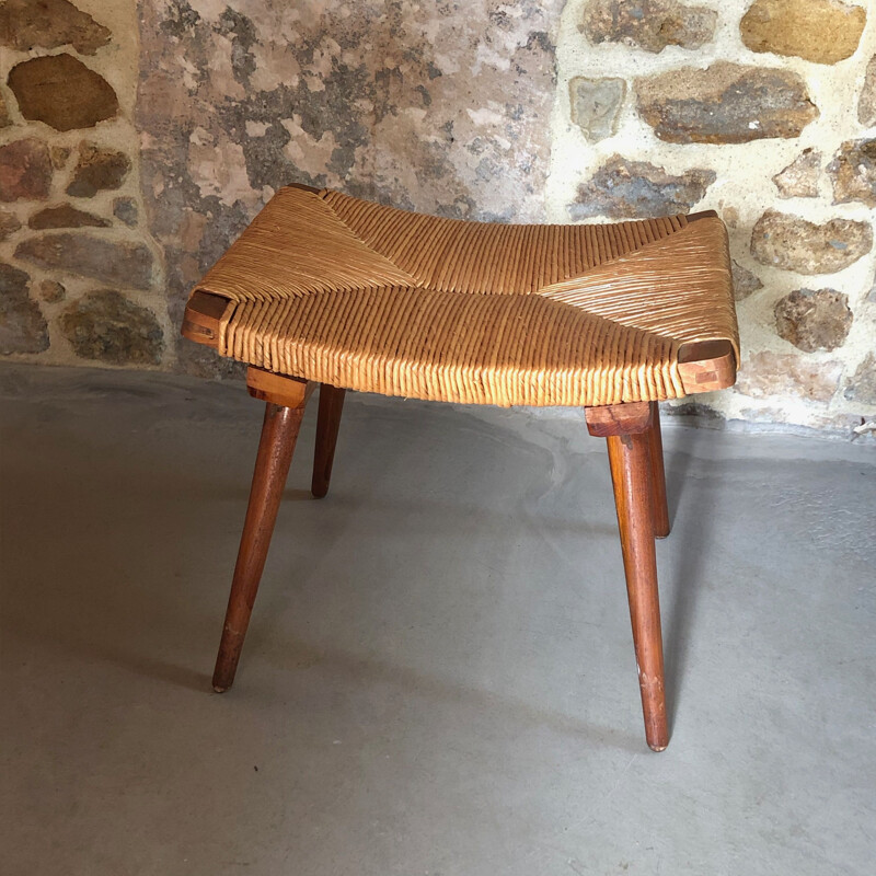 Vintage straw stool 1960 