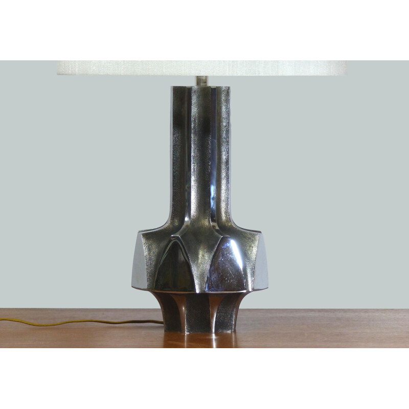 Pied de lampe vintage brutaliste chromée, 1970
