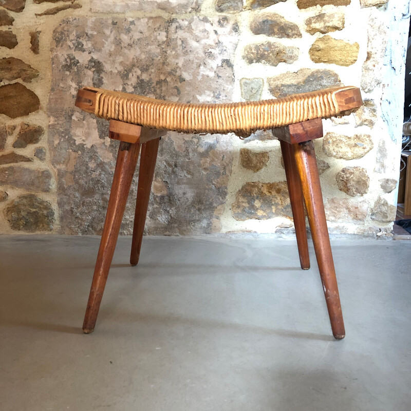 Vintage straw stool 1960 