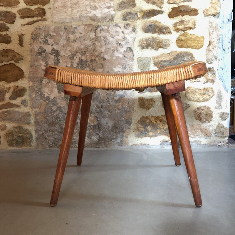 Vintage straw stool 1960 