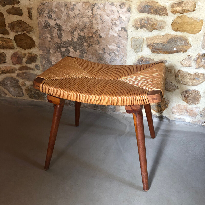 Vintage straw stool 1960 