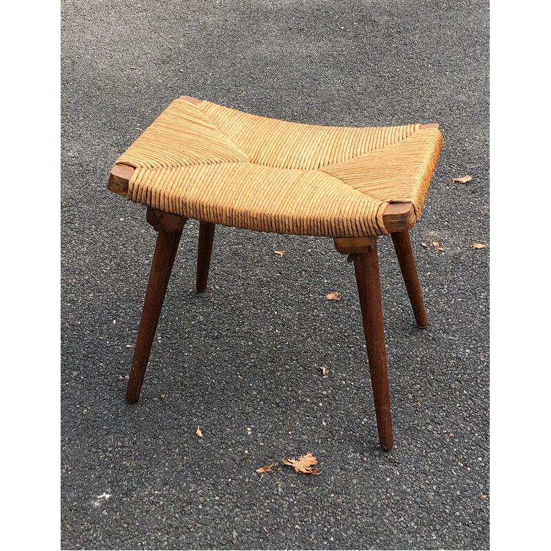 Vintage straw stool 1960 