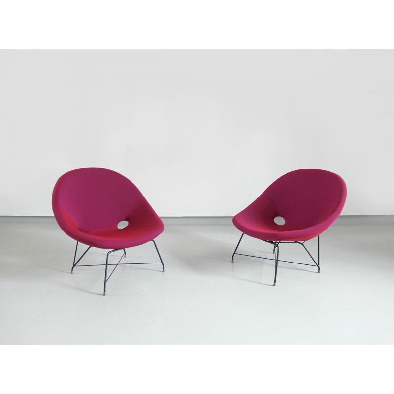 Pair of vintage Cosmos Chairs in Ruby red by Augusto Bozzi for Saporiti 1954