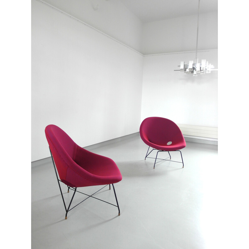 Paar vintage Cosmos stoelen in robijnrood van Augusto Bozzi voor Saporiti 1954