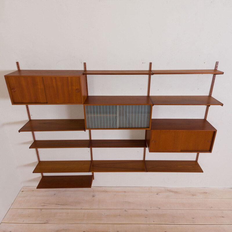 Vintage FM Wall Unit in teak with 3 cabinets and 10 shelves Kai Kristiansen