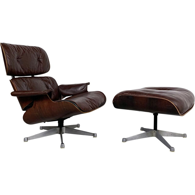 Vintage Eames Lounge Chair plus Ottoman by ICF for Herman Miller, 1960s